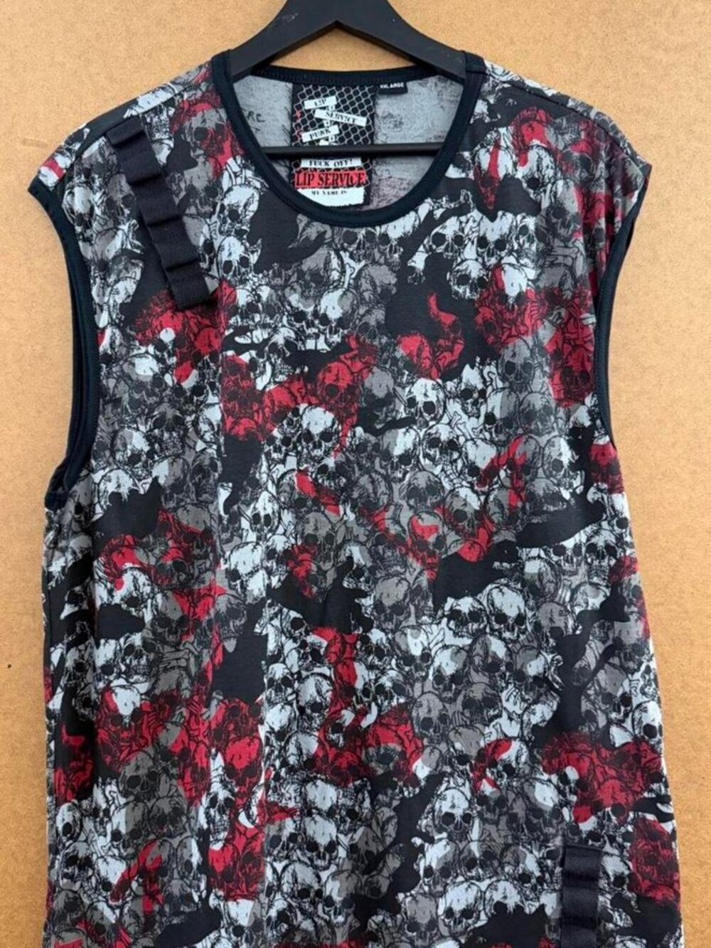 Lip Service white and black with red detail aop skull print tank top